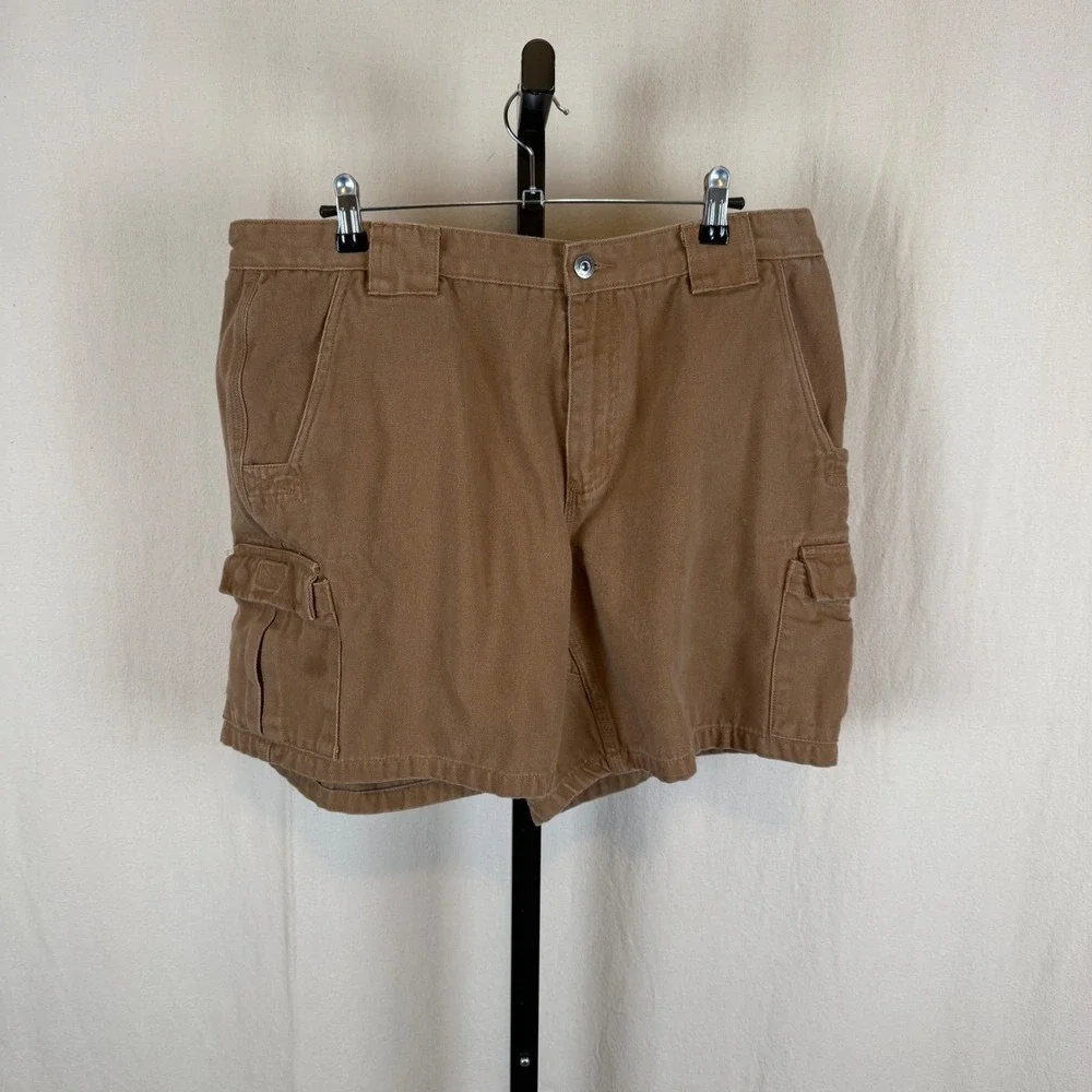 Duluth Trading Co Mens Brown Firehose Cargo Shorts 100% Cotton Size 38x7 Utility